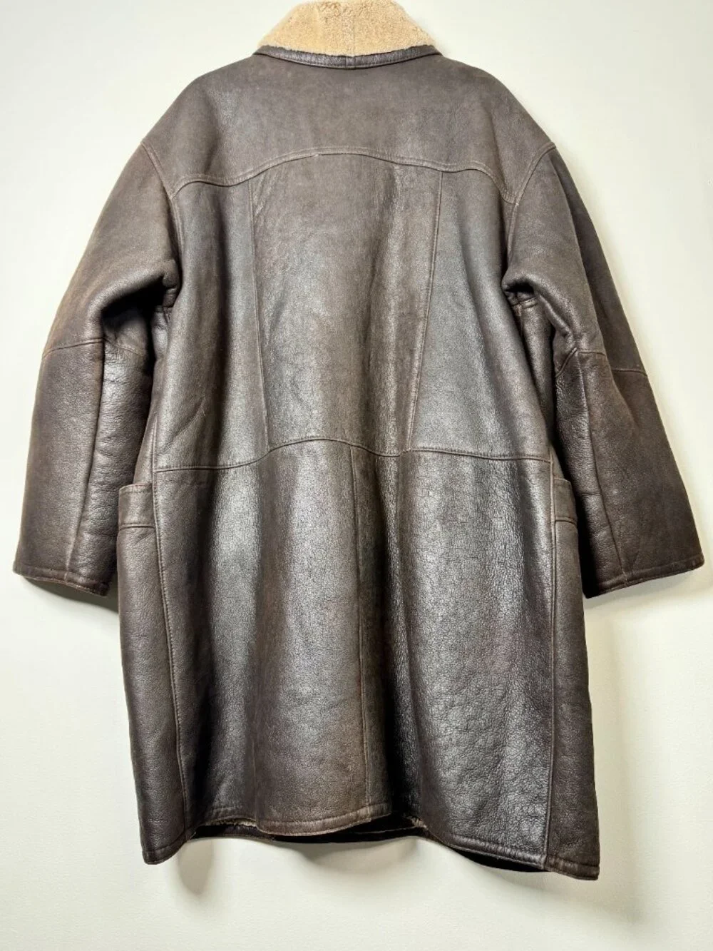 Vintage Denimax Paris NY Genuine Shearling Leather Car Coat Brown XXL